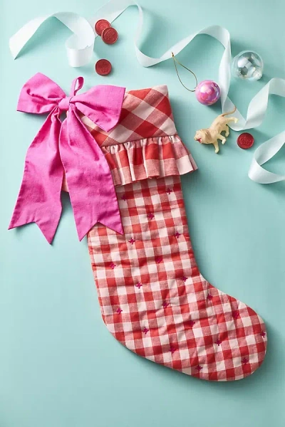 Anthropologie Gingham Stocking In Red
