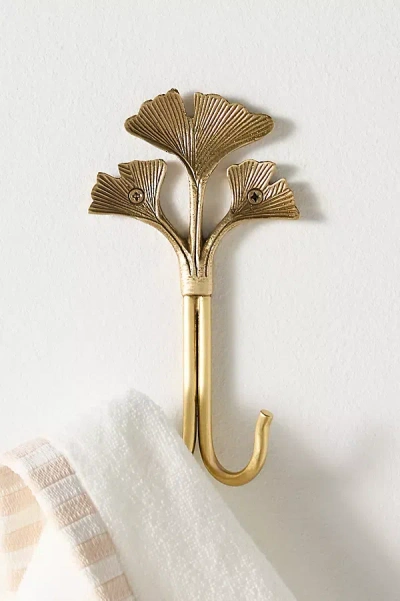 Anthropologie Gingko Leaf Brass Bath Hook In Gold
