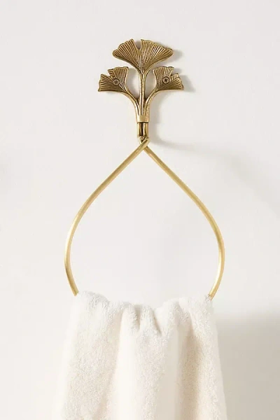 Anthropologie Gingko Leaf Brass Towel Ring In Gold