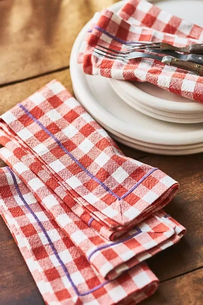 Anthropologie Ginny Napkins, Set Of 4 In Red