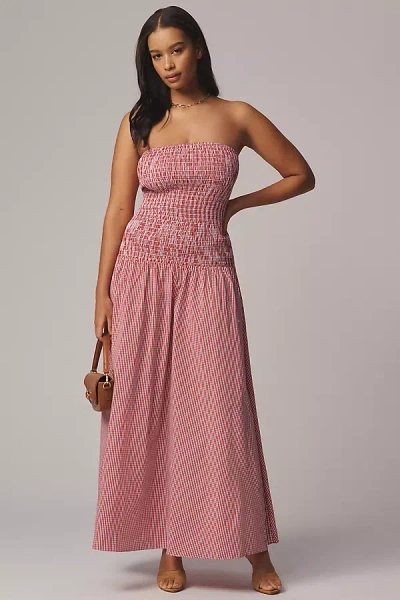 Anthropologie Glamorous Strapless Gingham Drop-waist Midi Dress In Red
