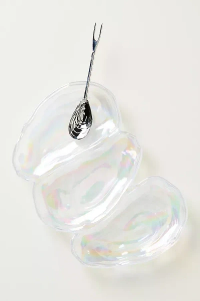 Anthropologie Glass Lustered Oyster Dish With Spoon In Transparent