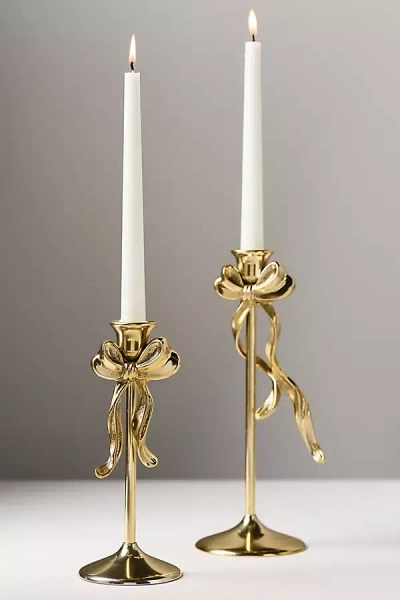 Anthropologie Gold Bow Metal Candleholder
