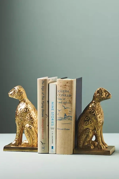 Anthropologie Gold Cheetah Metal Bookends