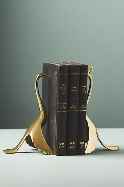 Anthropologie Gold Crane Brass Bookends