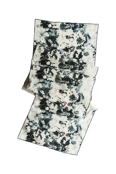 Anthropologie Goldie Home Linen Marble Print Table Runner In Black
