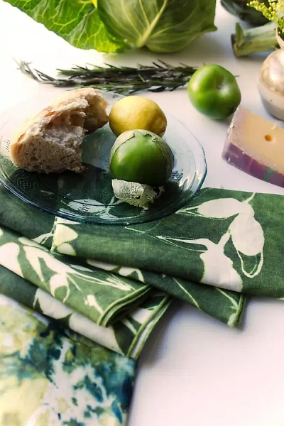 Anthropologie Goldie Home Linen Porto Napkins, Set Of 4 In Green