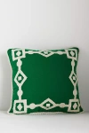 Anthropologie Greek Key Embroidered Indoor/outdoor Pillow In Green