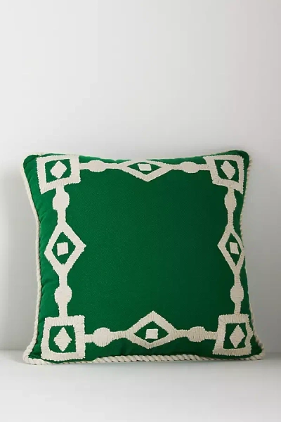 Anthropologie Greek Key Embroidered Indoor/outdoor Pillow In Green