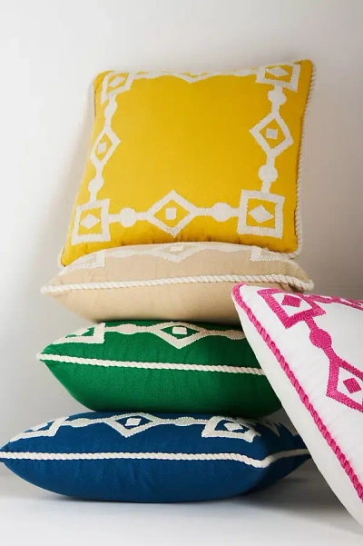 Anthropologie Greek Key Embroidered Indoor/outdoor Pillow In Multi