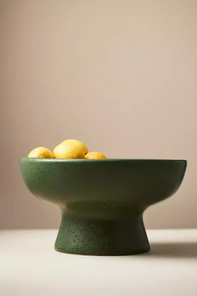 Anthropologie Green Stoneware Pedestal Bowl