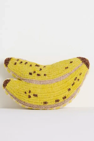 Anthropologie Grove Woven Fruit Shaped Cushion In Yellow