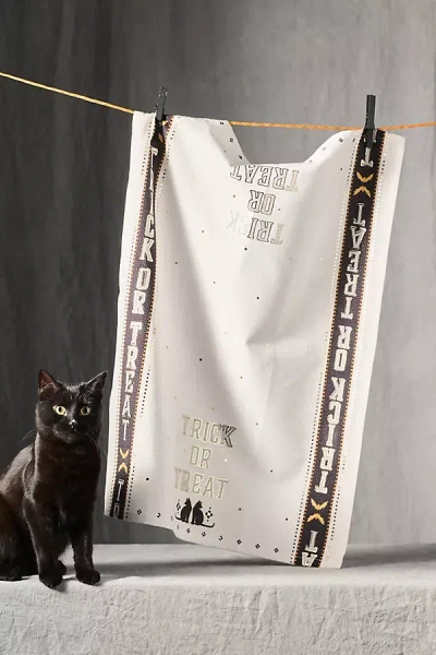 Anthropologie Hallotile Trick-or-treat Tea Towel In White