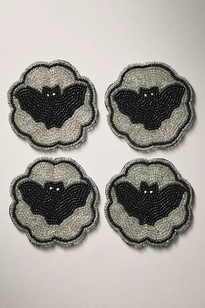 Anthropologie Halloween Beaded Coasters, Set Of 4 In Black