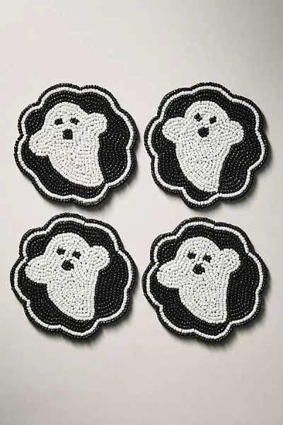 Anthropologie Halloween Beaded Coasters, Set Of 4 In White