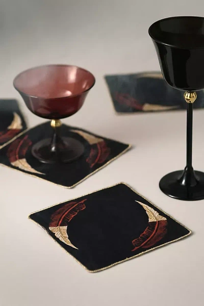 Anthropologie Halloween Cocktail Napkins, Set Of 4 In Black