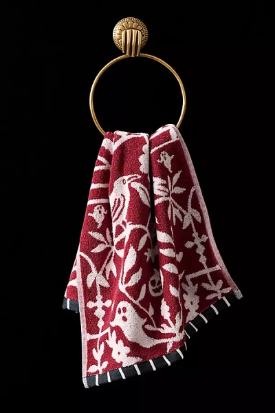Anthropologie Halloween Cotton Icon Embroidered Hand Towel In Red