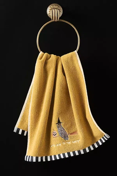 Anthropologie Halloween Cotton Icon Embroidered Hand Towel In Gold