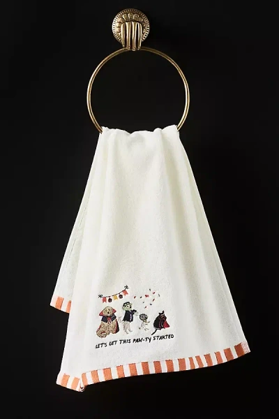 Anthropologie Halloween Cotton Icon Embroidered Hand Towel In White