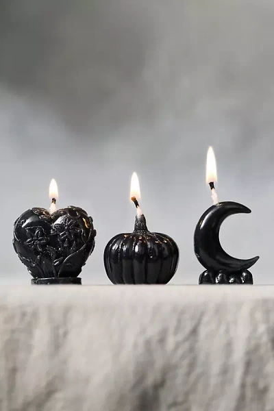 Anthropologie Halloween Decorative Shaped Wax Candle Set In Black