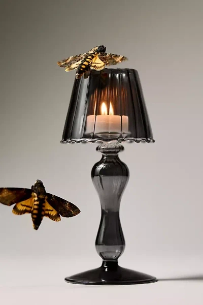 Anthropologie Halloween Glass Lamp Candle Holder In Black