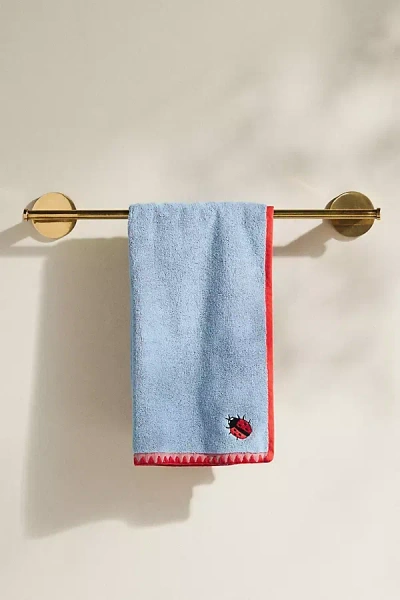 Anthropologie Hana Bug Embroidered Cotton Terry Hand Towel In Blue