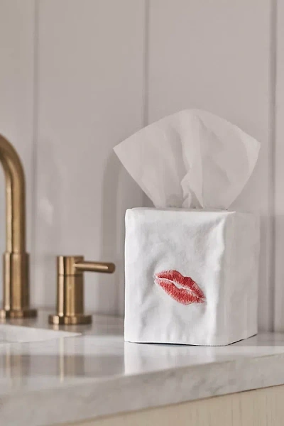 Anthropologie Hand-embroidered Icon Tissue Box Cover In Red