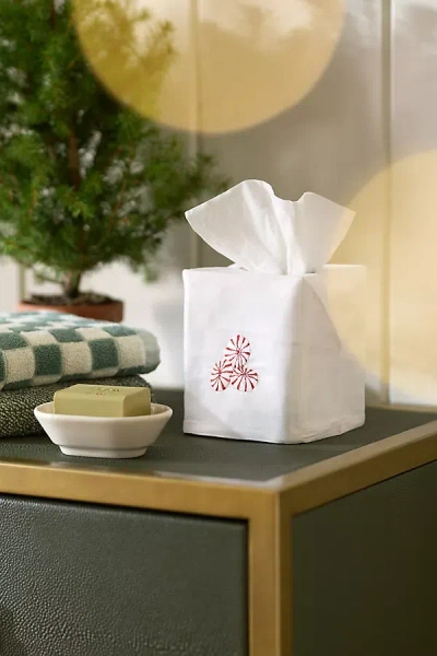 Anthropologie Hand-embroidered Icon Tissue Box Cover In White