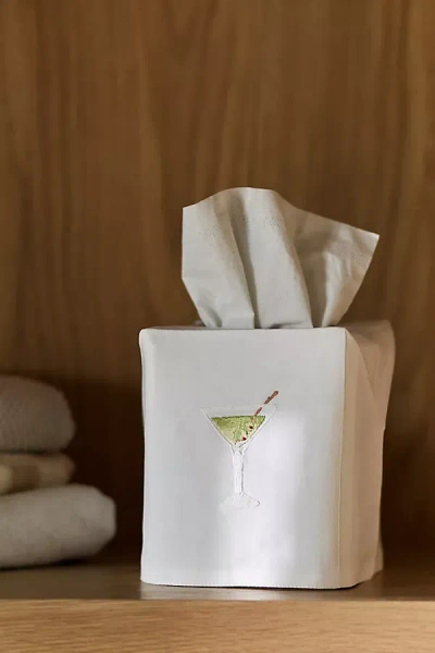 Anthropologie Hand-embroidered Icon Tissue Box Cover In White