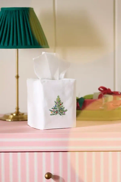 Anthropologie Hand-embroidered Icon Tissue Box Cover In White