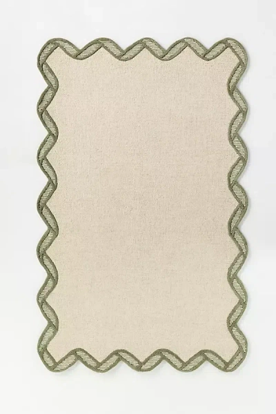 Anthropologie Hand Tufted 100% Wool Scalloped Border Rug In Gray