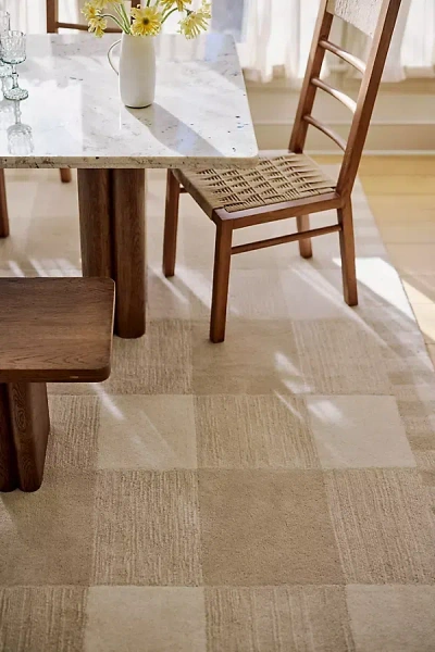 Anthropologie Hand-tufted Wool Gingham Rug In Brown
