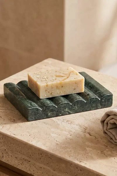Anthropologie Hand-carved Green Marble Soap Dish In Brown