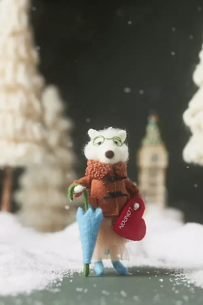 Anthropologie Handmade Felt Travel Fox Ornament In Multi