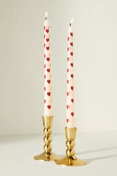 Anthropologie Handpainted Heart Taper Candles, Set Of 2 In White