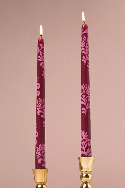 Anthropologie Handpainted Leora Taper Candles, Set Of 2 In Red