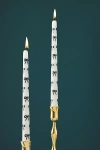 Anthropologie Handpainted Bow Taper Candles, Set Of 2 In White