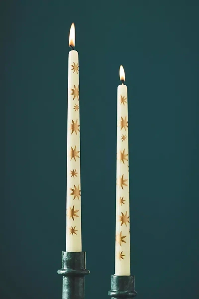 Anthropologie Handpainted Star Taper Candles, Set Of 2 In White