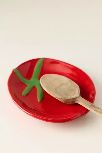 Anthropologie Handpainted Tomato Spoon Rest In Red