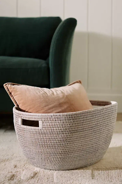 Anthropologie Handwoven Rattan Laundry Basket With Cutout Handles In Multi