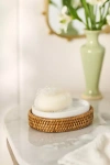 Anthropologie Handwoven Rattan Oval Soap Dish With Ceramic Insert In Brown