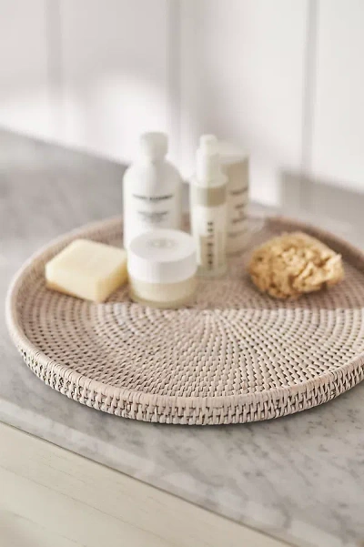 Anthropologie Handwoven Rattan Round Tray In Neutral