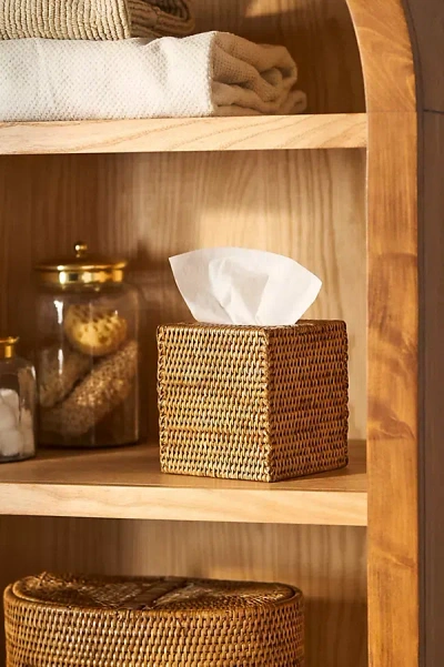 Anthropologie Handwoven Rattan Tissue Box Cover In Brown