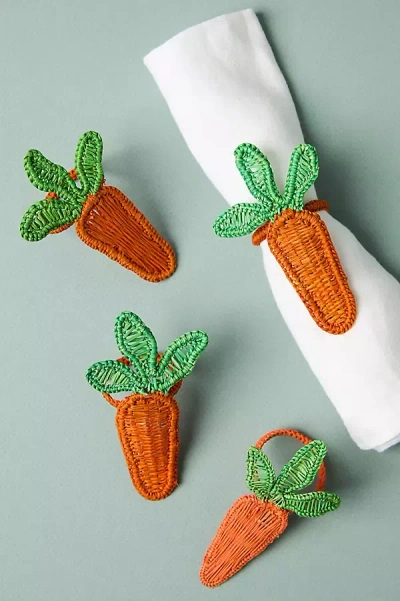 Anthropologie Handwoven Spring Napkin Rings, Set Of 4 In Orange