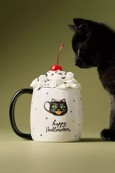 Anthropologie Happy Halloween Stoneware Mug In Black