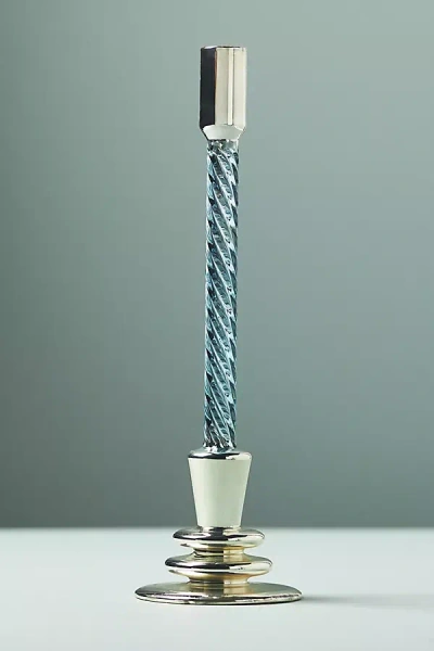 Anthropologie Harper Glass Candlestick Holder In Blue