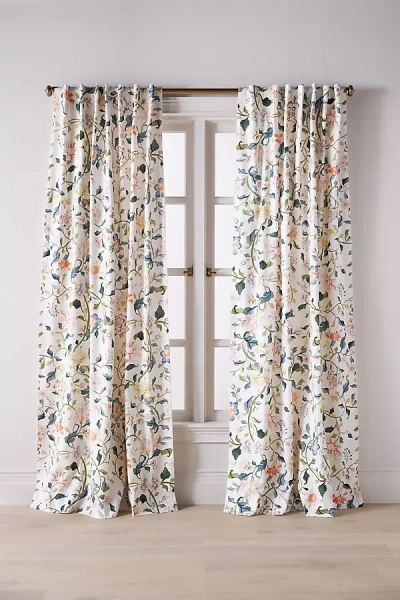 Anthropologie Hattie Cotton Floral Printed Curtain In White