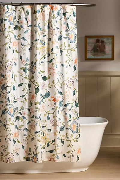 Anthropologie Hattie Printed Cotton-slub Shower Curtain In Neutral