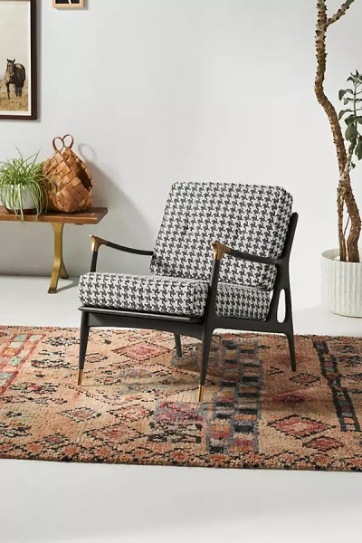 Anthropologie Haverhill Houndstooth Birch Wood Lounge Armchair In Black