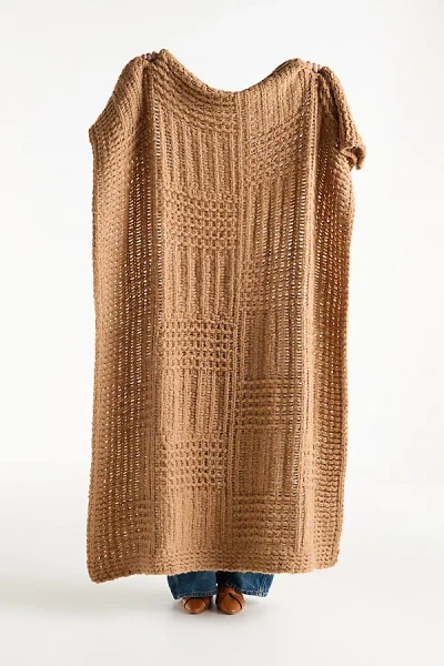 Anthropologie Hazel Wool Blend Knit Patchwork Throw Blanket
